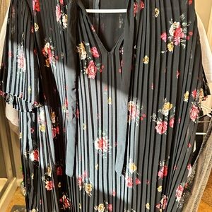 Zara black floral pleated dress romper with tie neck